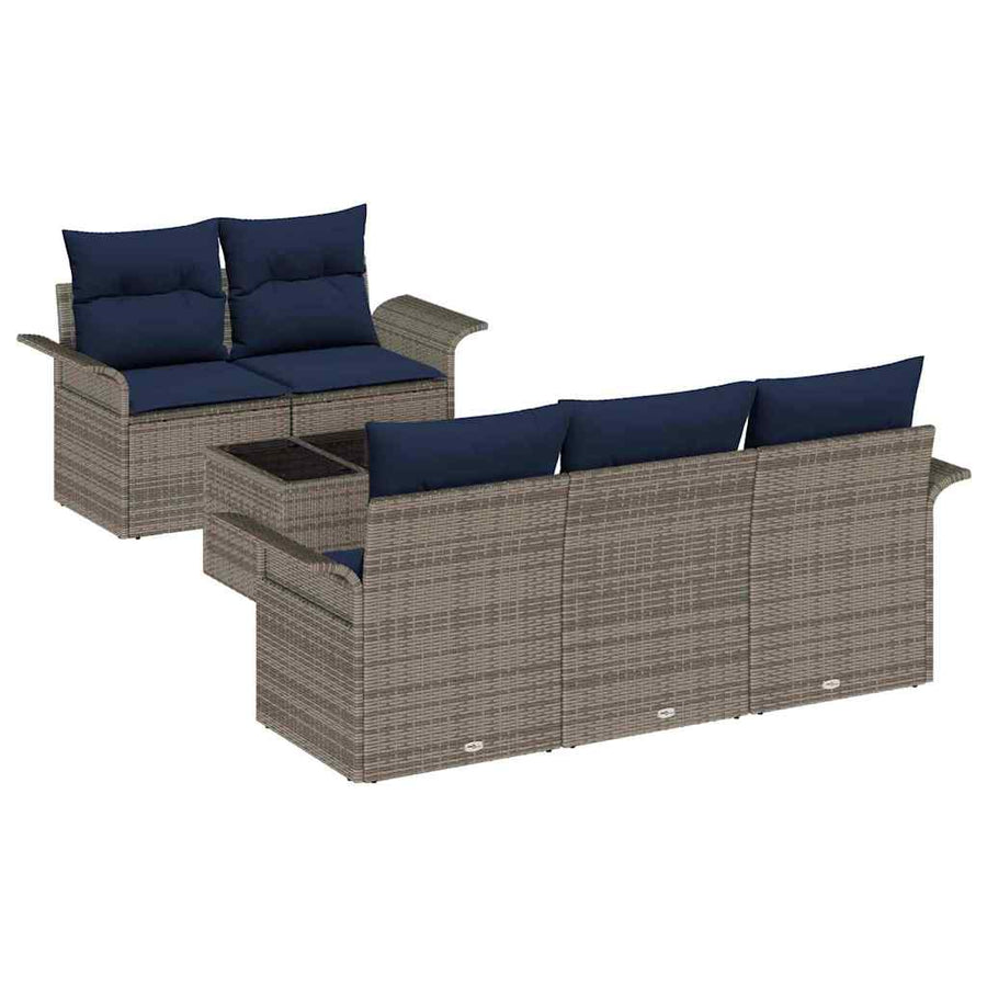 Tuin Sofa Set met kussen 6 pcs Grijs en Marineblauw poly rattan