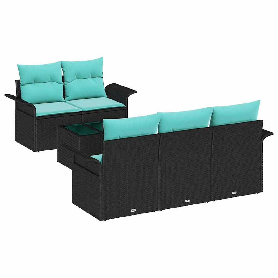 Tuin Sofa Set met kussen 6 pcs Zwart en Turquoise poly rattan