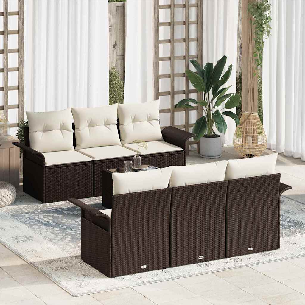 Tuinbankenset met kussen 7 pcs Bruin en Crème poly rattan