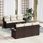 Loungeset poly rattan bruin crème 7-delig