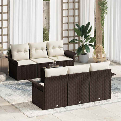 Tuinbankenset met kussen 7 pcs Bruin en Crème poly rattan