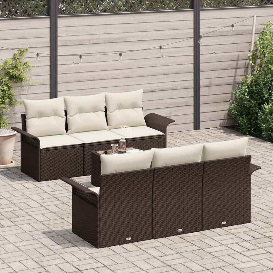 Tuinbankenset met kussen 7 pcs Bruin en Crème poly rattan