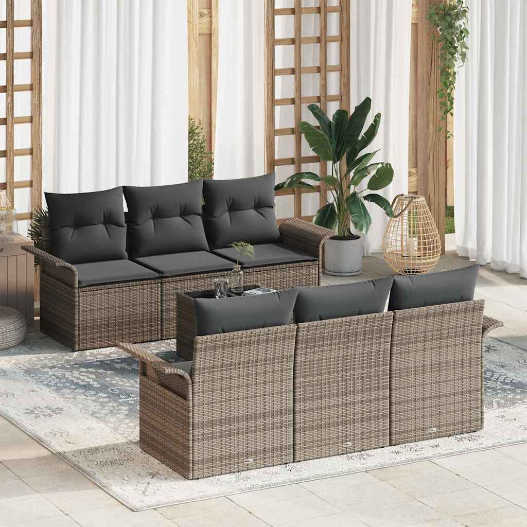 Tuinbankenset met kussen met opslag 7 pcs Grijs poly rattan