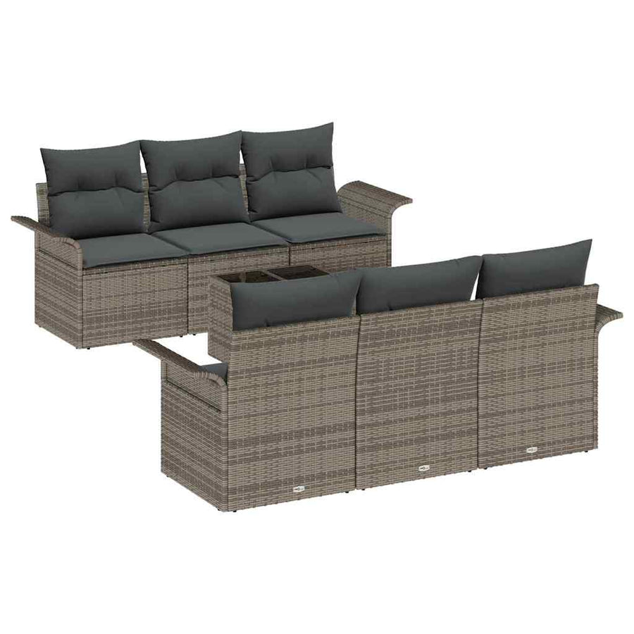 Tuinbankenset met kussen met opslag 7 pcs Grijs poly rattan