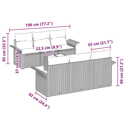Tuinbankenset met kussen met opslag 7 pcs Grijs poly rattan