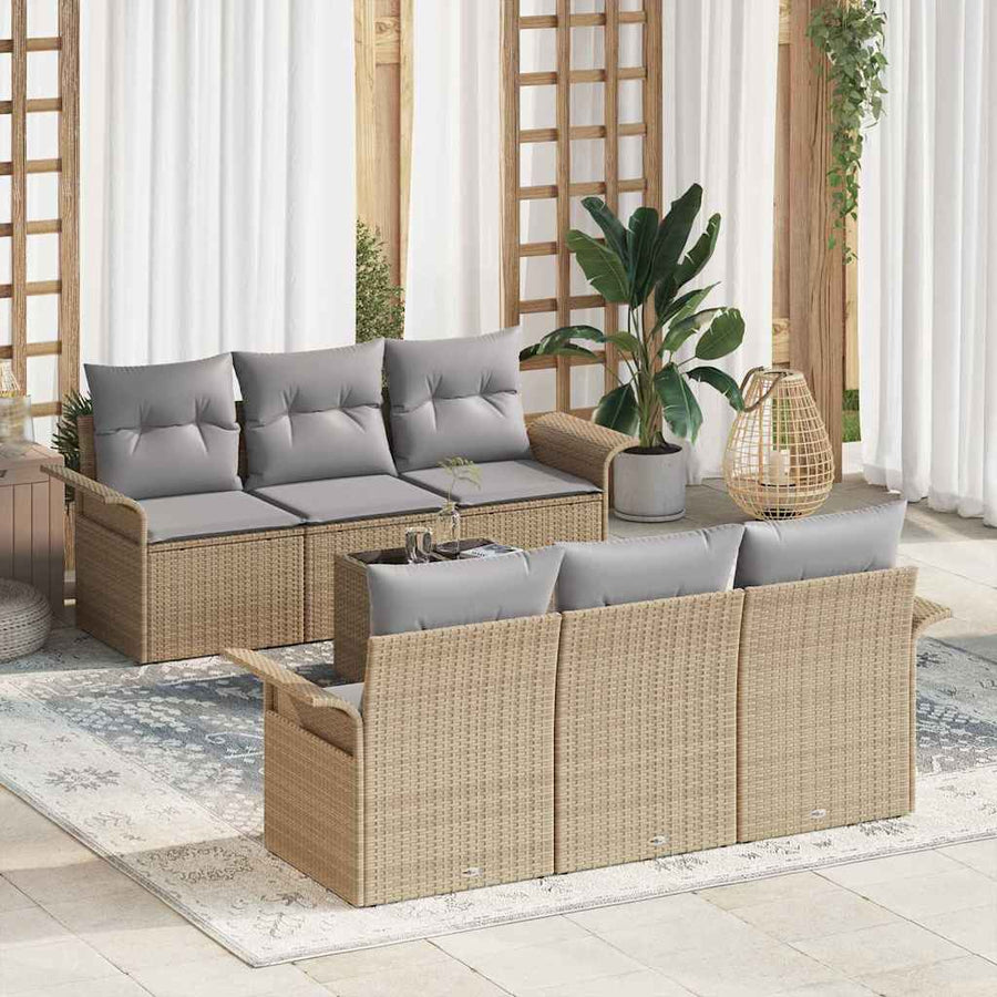 Tuinbankenset met kussen 7 pcs Beige en Grijs poly rattan