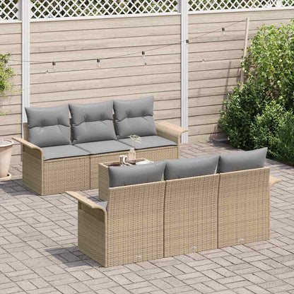 Tuinbankenset met kussen 7 pcs Beige en Grijs poly rattan