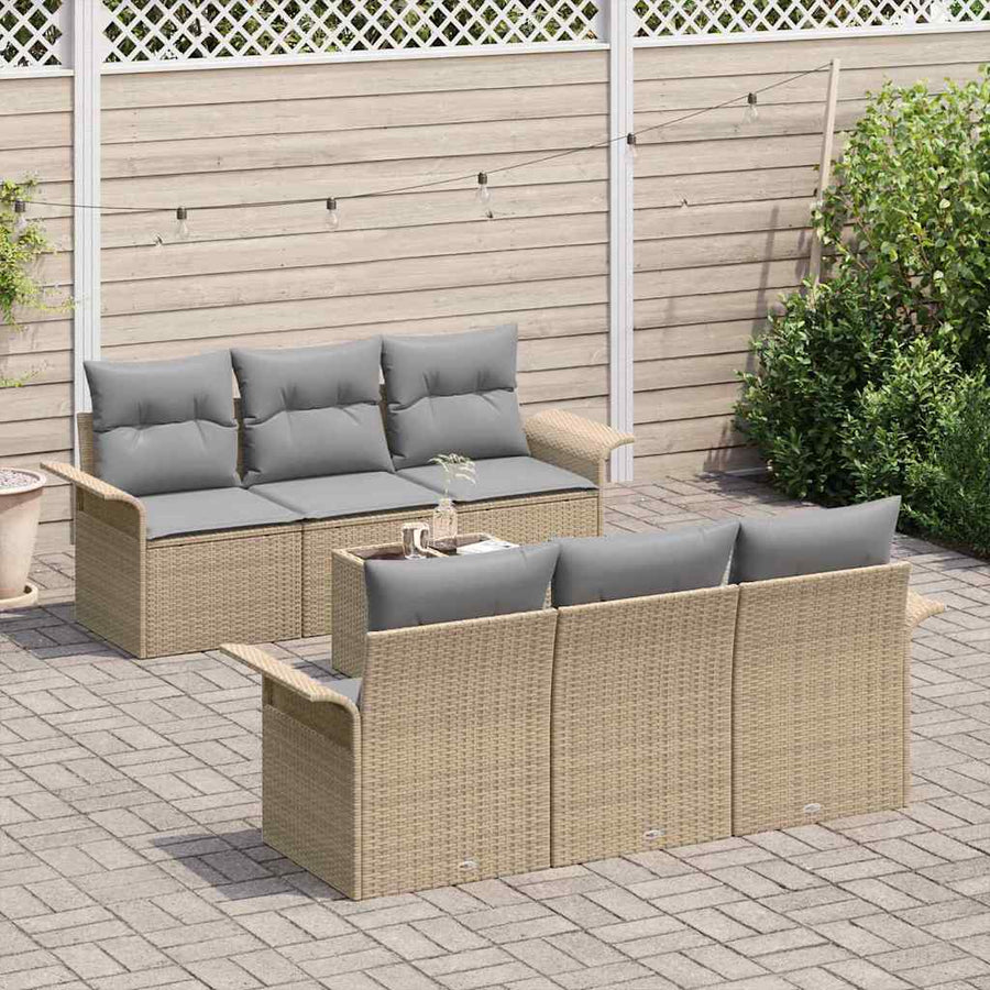Tuinbankenset met kussen 7 pcs Beige en Grijs poly rattan