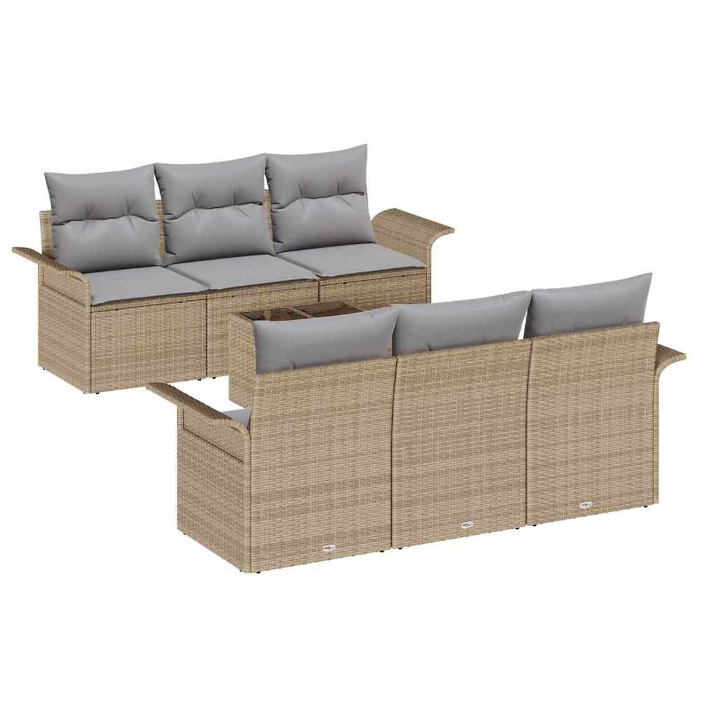 Tuinbankenset met kussen 7 pcs Beige en Grijs poly rattan