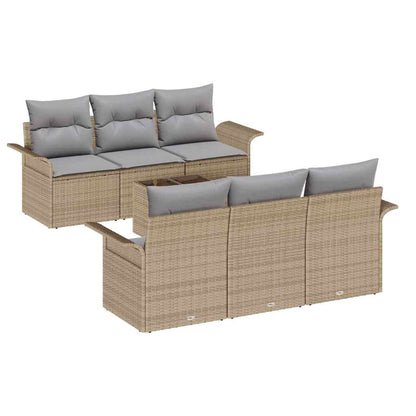 Tuinbankenset met kussen 7 pcs Beige en Grijs poly rattan