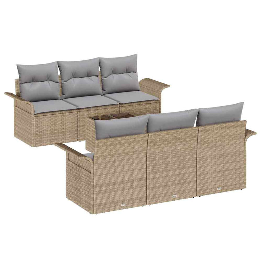 Tuinbankenset met kussen 7 pcs Beige en Grijs poly rattan