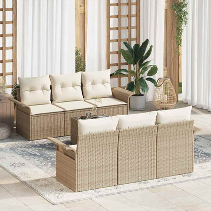 Tuinbankenset met kussen 7 pcs Beige en Crème poly rattan