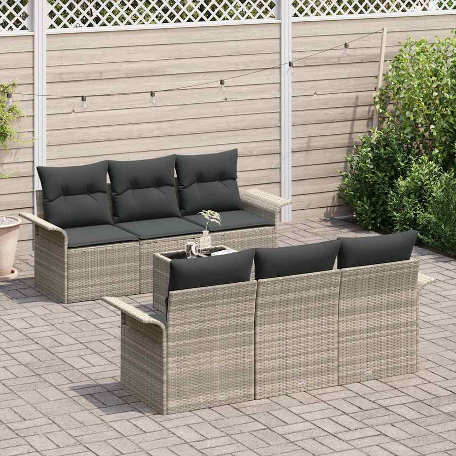 Tuinbankenset 7 pcs Licht Grijs en Donker Grijs poly rattan
