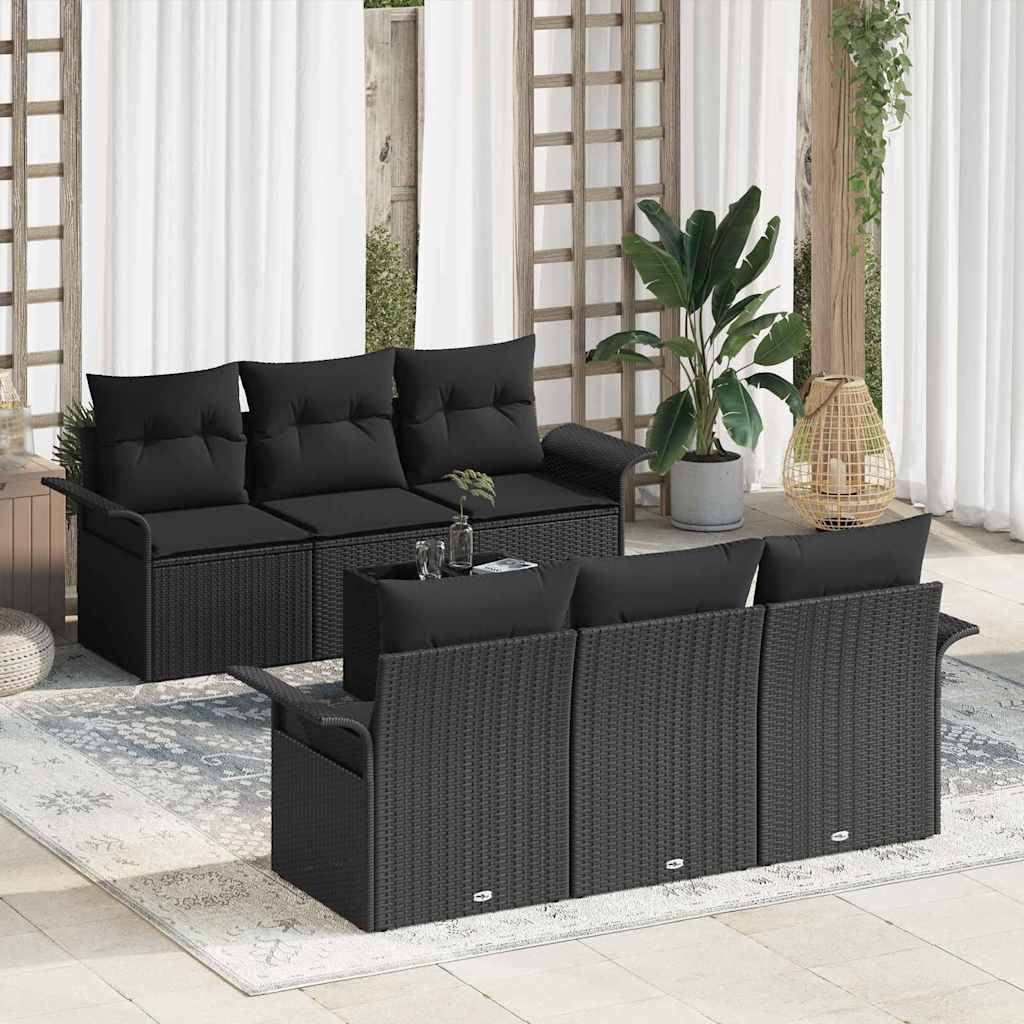 Tuinbankenset met kussen met opslag 7 pcs Zwart poly rattan