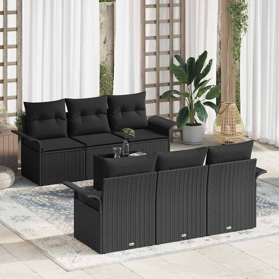 Tuinbankenset met kussen met opslag 7 pcs Zwart poly rattan