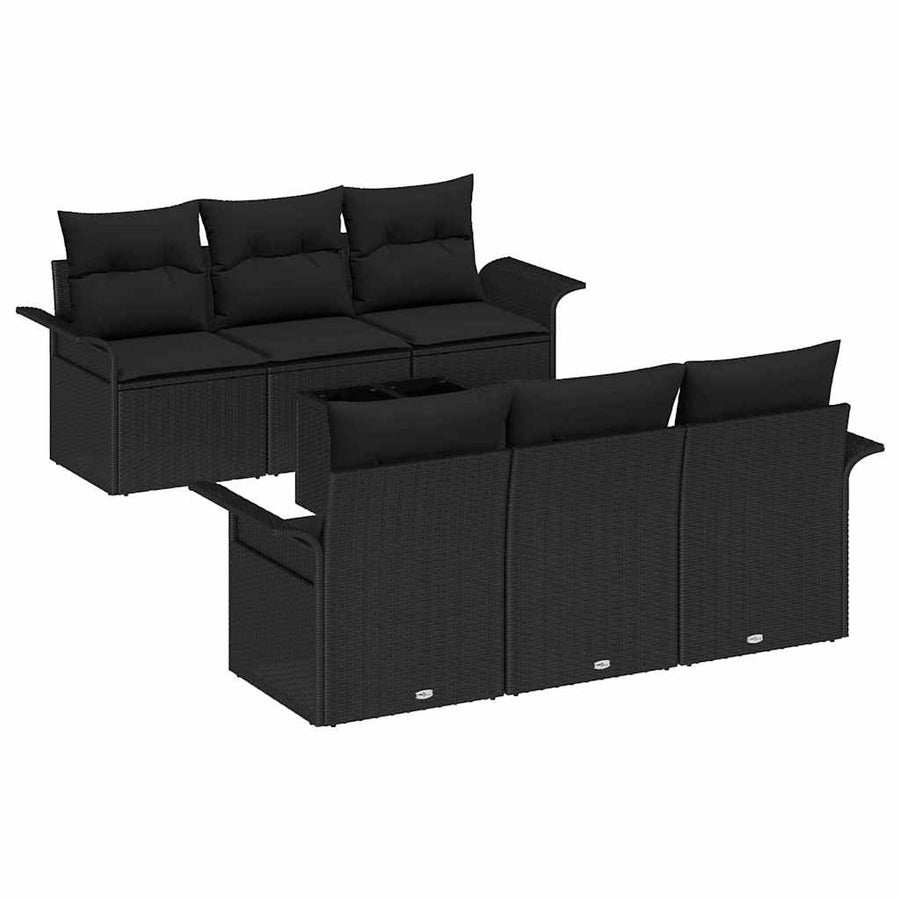Tuinbankenset met kussen met opslag 7 pcs Zwart poly rattan