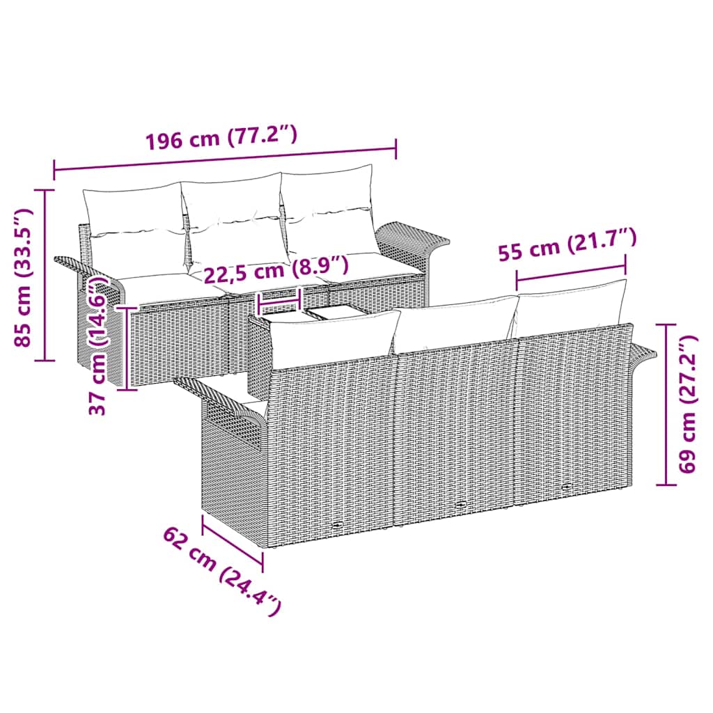 Tuinbankenset met kussen met opslag 7 pcs Zwart poly rattan
