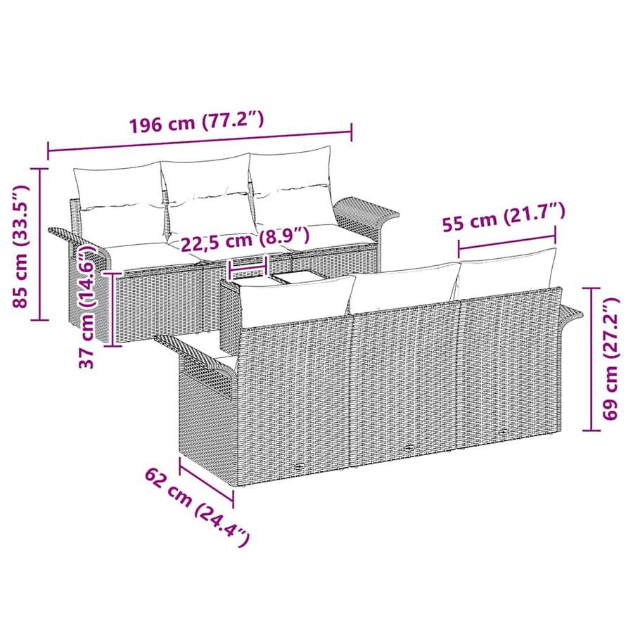 Tuinbankenset met kussen met opslag 7 pcs Zwart poly rattan