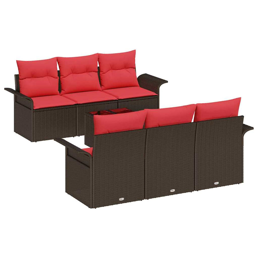 Tuin Sofa Set 7 pcs Beige Rood Poly rattan, staal en glas