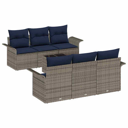 Tuin Sofa Set met kussen met opslag 7 pcs Grijs en Marineblauw