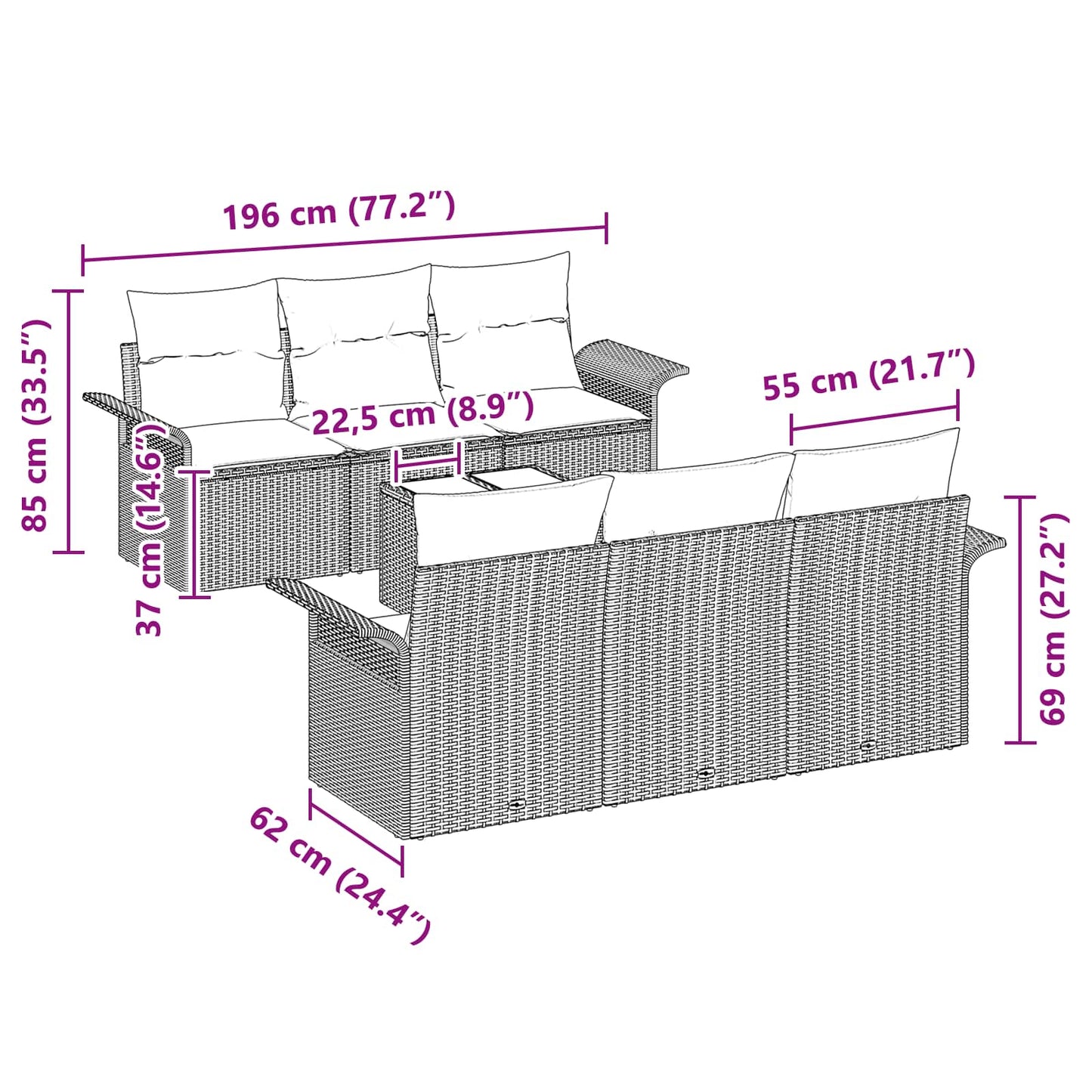 Tuin Sofa Set met kussen met opslag 7 pcs Grijs en Marineblauw