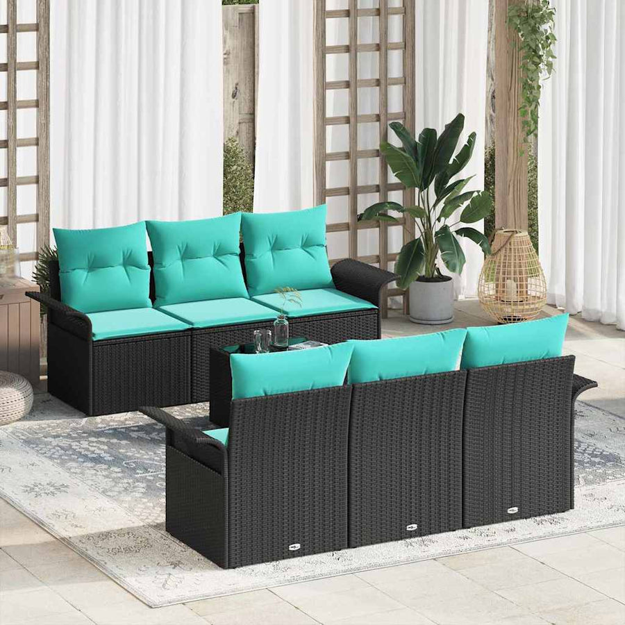 Tuin Sofa Set met kussen met opslag 7 pcs Zwart en Turquoise