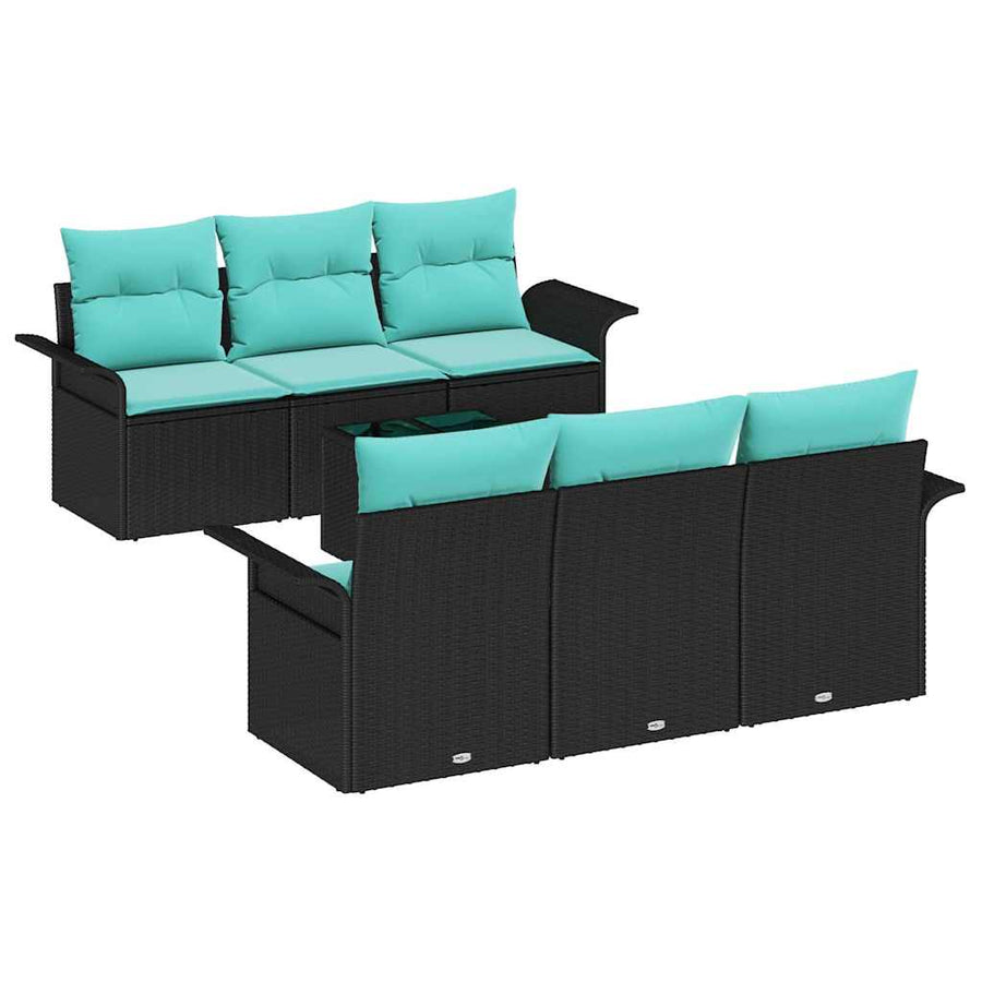 Tuin Sofa Set met kussen met opslag 7 pcs Zwart en Turquoise