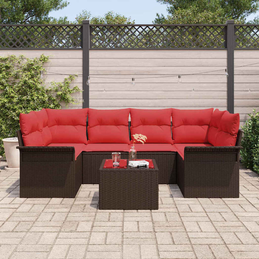 Tuin Sofa Set met kussen 7 pcs Beige en Rood poly rattan