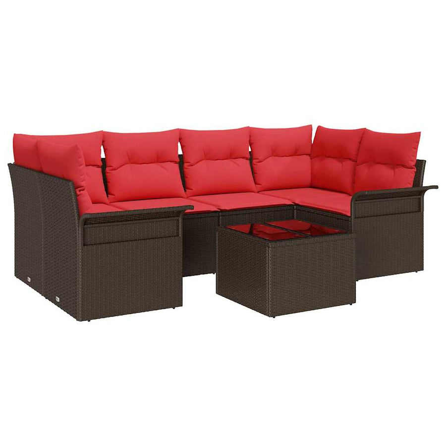 Tuin Sofa Set met kussen 7 pcs Beige en Rood poly rattan
