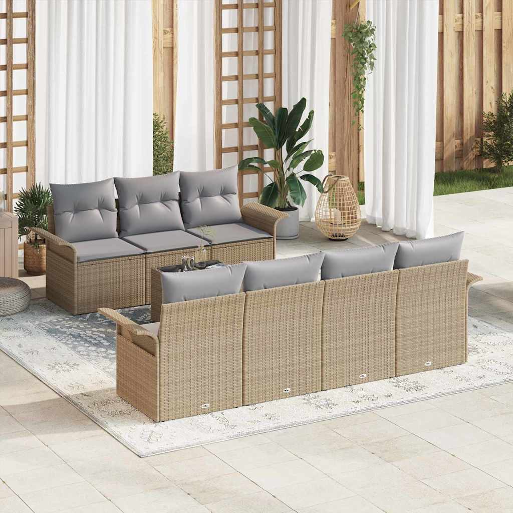 Tuinbankenset met kussen 8 pcs Beige en Grijs poly rattan