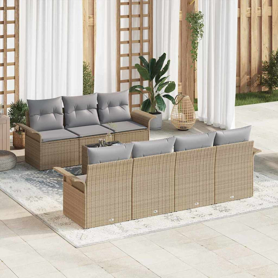 Tuinbankenset met kussen 8 pcs Beige en Grijs poly rattan