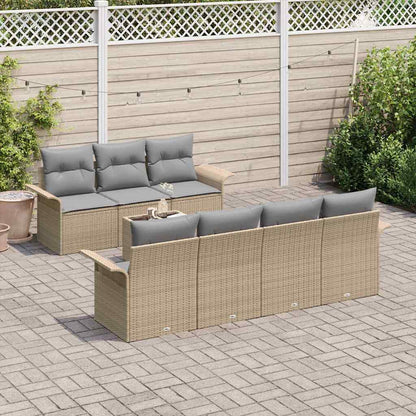 Tuinbankenset met kussen 8 pcs Beige en Grijs poly rattan