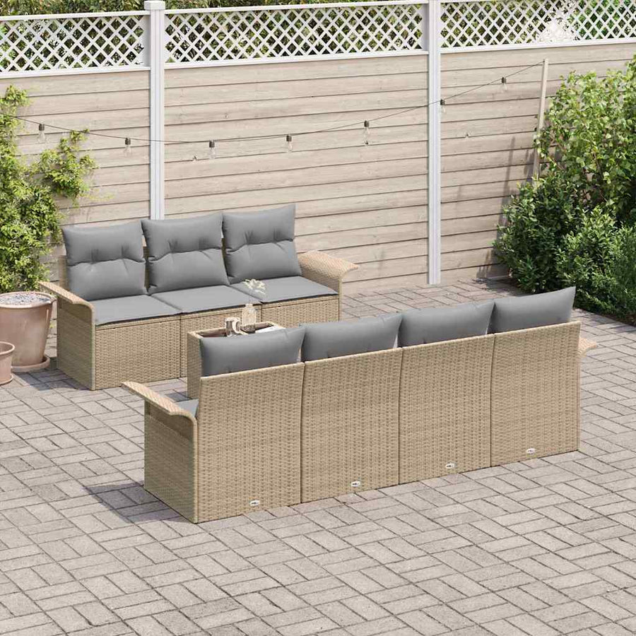 Tuinbankenset met kussen 8 pcs Beige en Grijs poly rattan