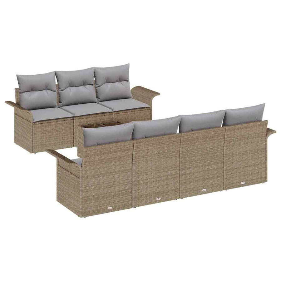 Tuinbankenset met kussen 8 pcs Beige en Grijs poly rattan