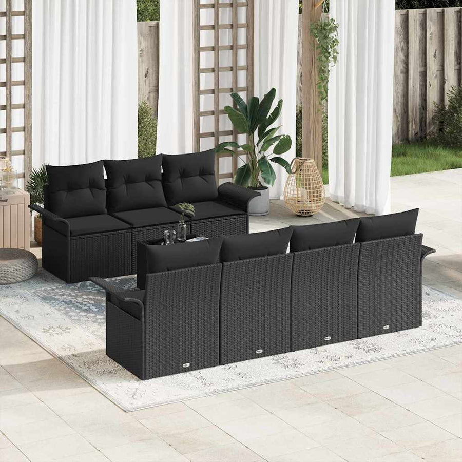 Tuinbankenset met kussen met opslag 8 pcs Zwart poly rattan