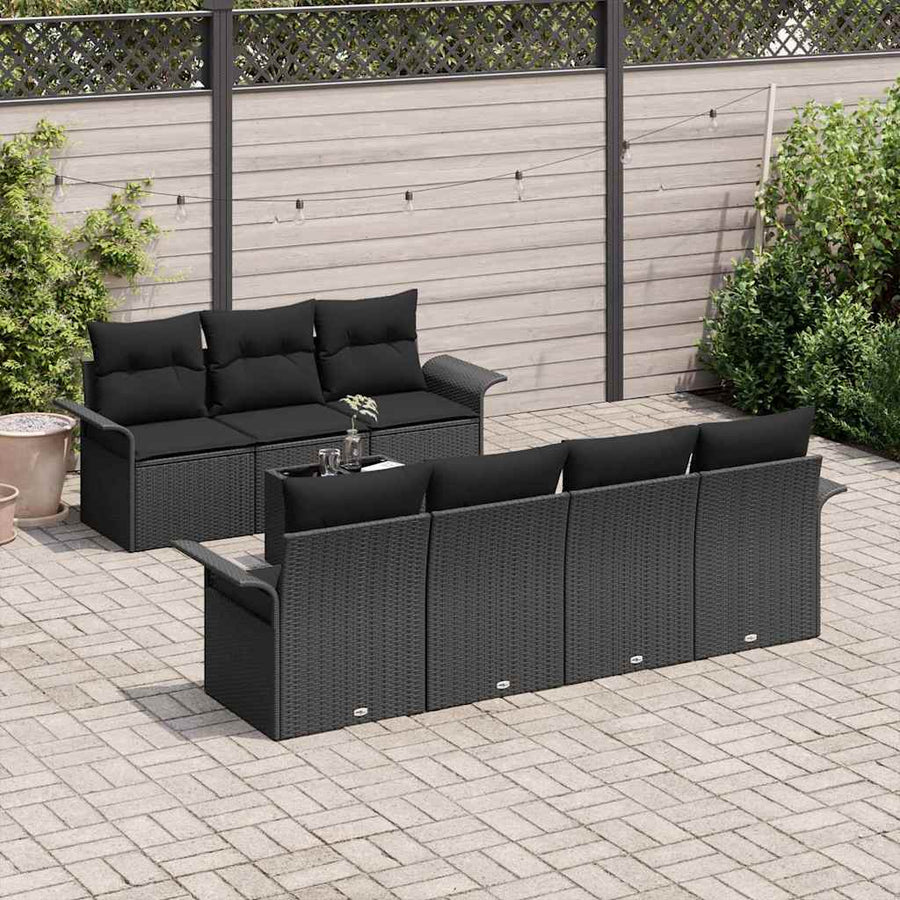 Tuinbankenset met kussen met opslag 8 pcs Zwart poly rattan