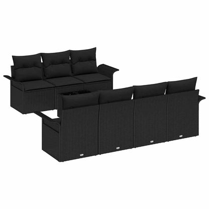Tuinbankenset met kussen met opslag 8 pcs Zwart poly rattan