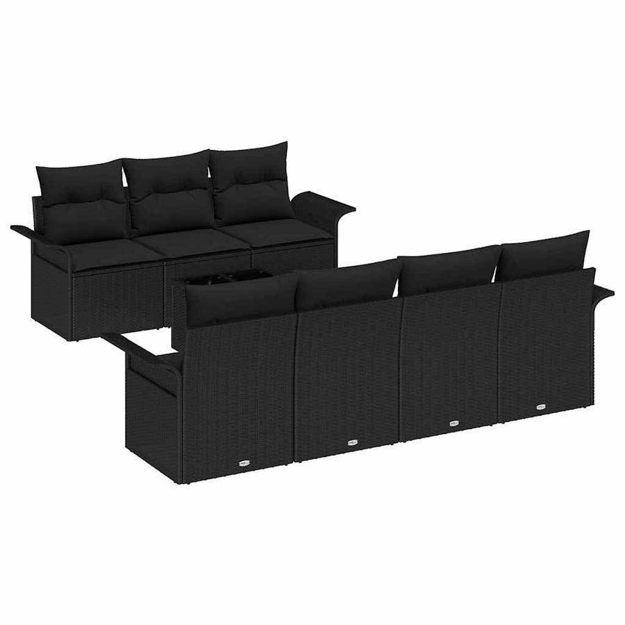 Tuinbankenset met kussen met opslag 8 pcs Zwart poly rattan