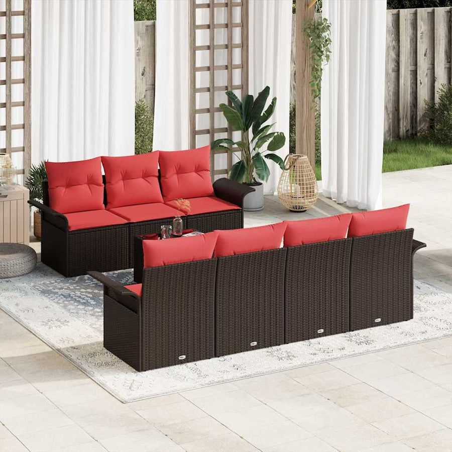 Tuin Sofa Set met kussen 8 pcs Beige en Rood poly rattan