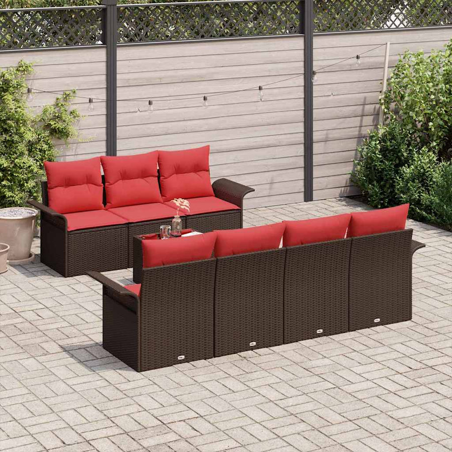 Tuin Sofa Set met kussen 8 pcs Beige en Rood poly rattan