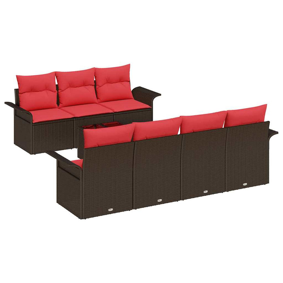 Tuin Sofa Set met kussen 8 pcs Beige en Rood poly rattan
