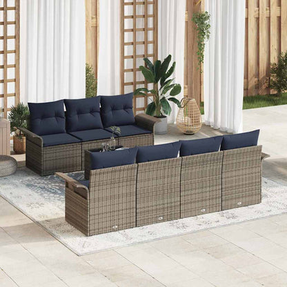 Tuin Sofa Set met kussen 8 pcs Grijs en Marineblauw poly rattan