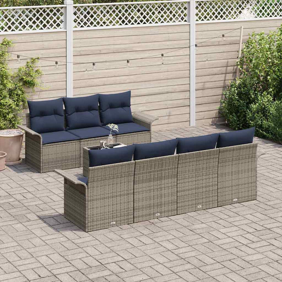 Tuin Sofa Set met kussen 8 pcs Grijs en Marineblauw poly rattan