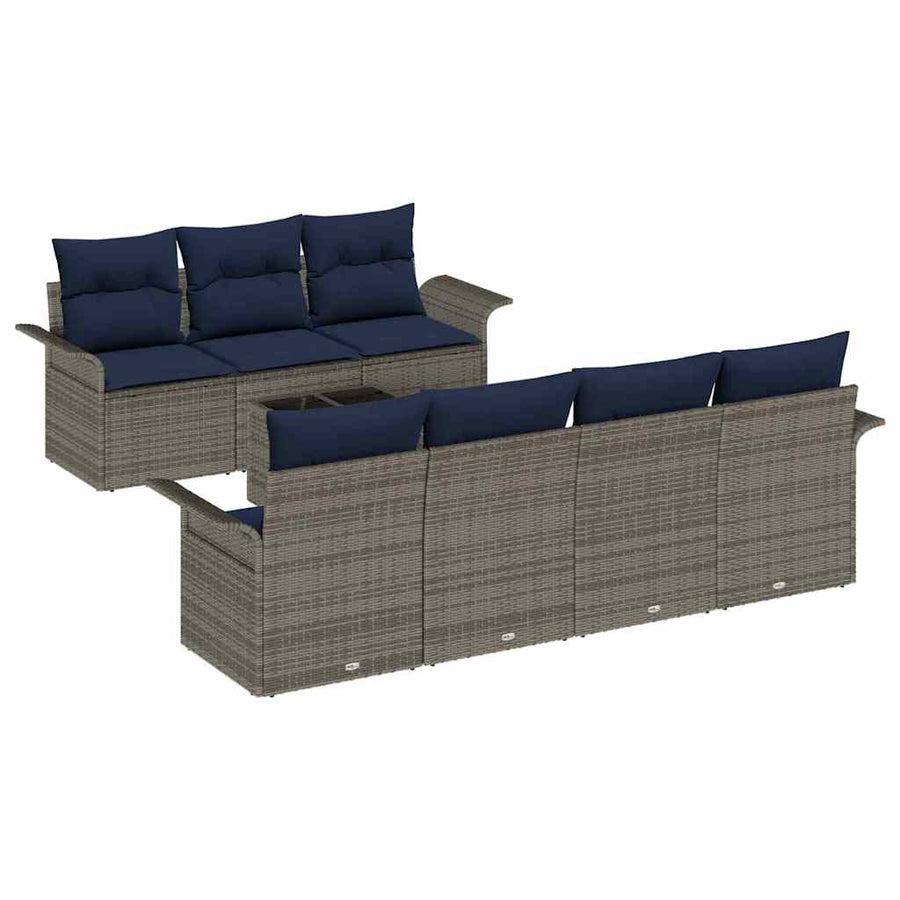 Tuin Sofa Set met kussen 8 pcs Grijs en Marineblauw poly rattan