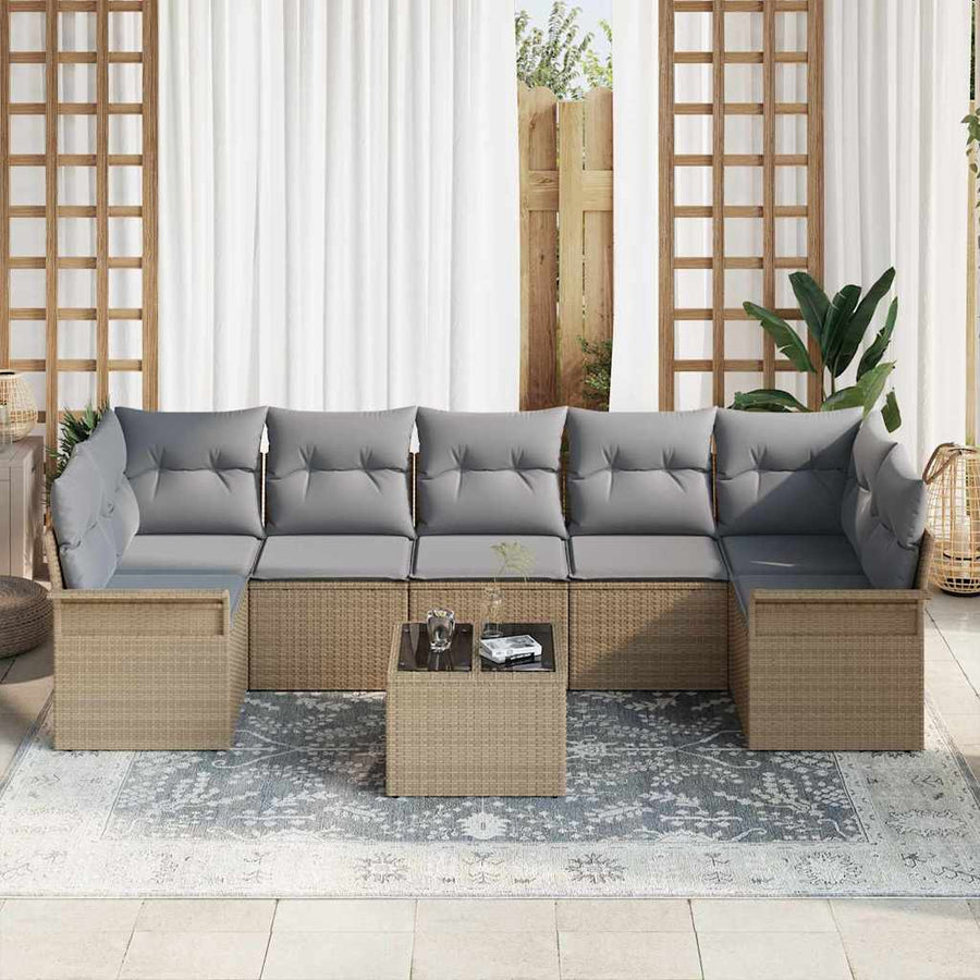 Tuin Sofa Set met kussen 8 pcs Beige en Grijs poly rattan