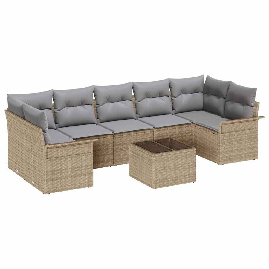 Tuin Sofa Set met kussen 8 pcs Beige en Grijs poly rattan