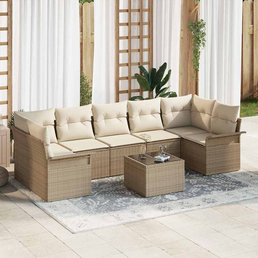 Tuin Sofa Set met kussen 8 pcs Beige en Crème poly rattan