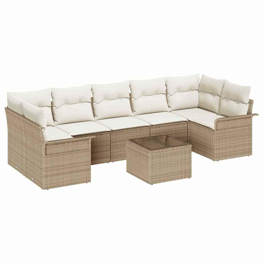 Tuin Sofa Set met kussen 8 pcs Beige en Crème poly rattan