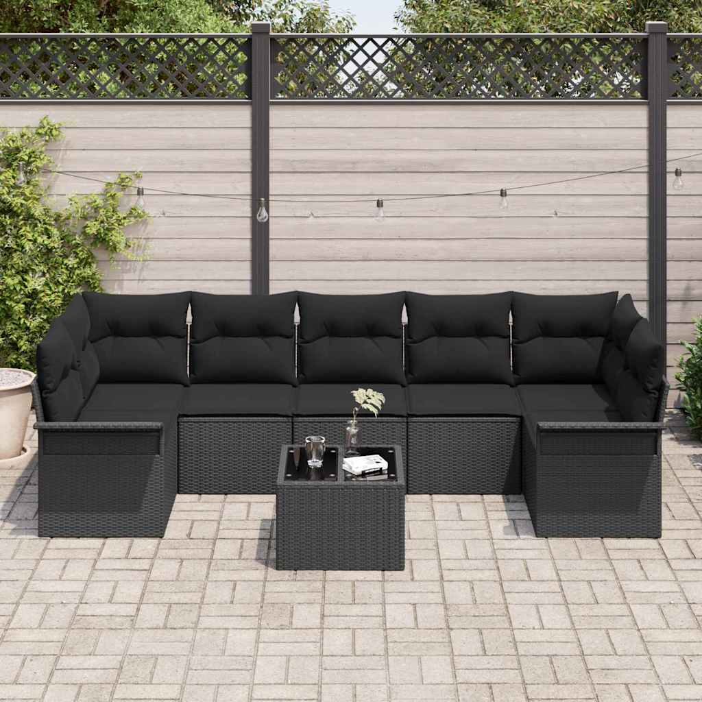 Tuin Sofa Set met kussen met opslag 8 pcs Zwart poly rattan