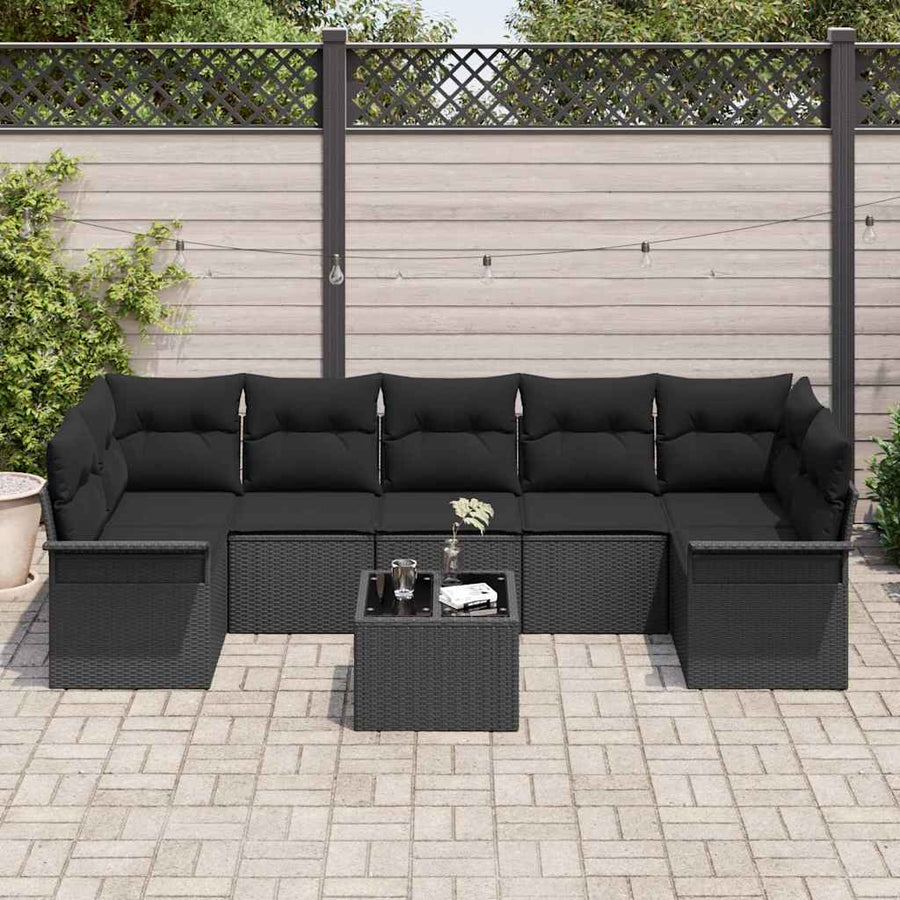 Tuin Sofa Set met kussen met opslag 8 pcs Zwart poly rattan